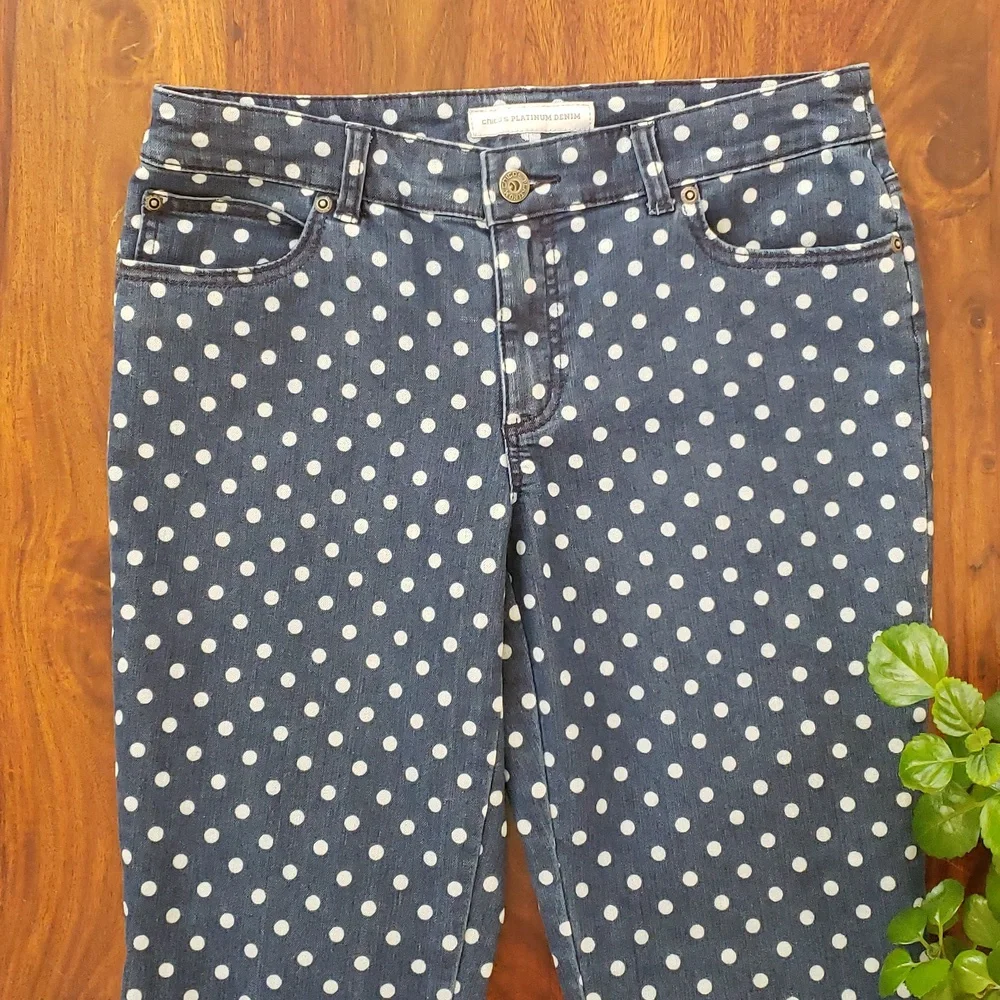 CHICO’S Platinum Denim Jeans | Blue White Polka Dot | Cropped Length | SIZE .5 - Picture 6 of 12
